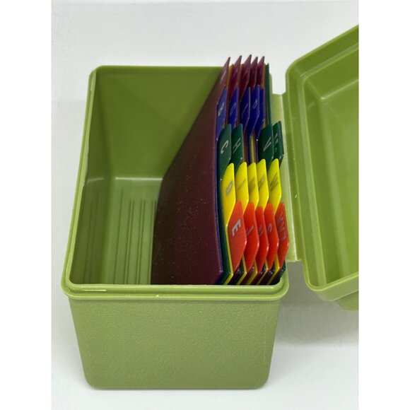 VTG 80s Avocado Green Recipe Box 5"x3.5" Retro Kitchen Index Card Holder USA - Picture 7 of 8